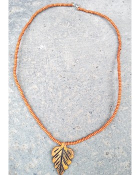 Alphabey's Orange Wooden Beaded Buffalo Bone Pendent Necklace For Women Alphabey's Orange Wooden Beaded Buffalo Bone Pendent Necklace For Women